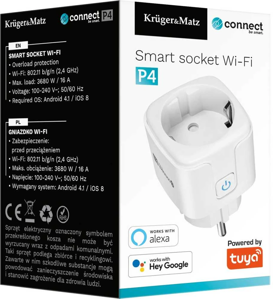 Kruger & Matz Connect P4 baltas Tuya WiFi lizdas