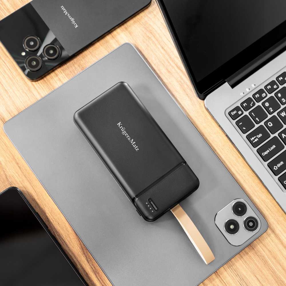 Kruger & Matz 30000 mAh ličio jonų išorinė baterija su QC ir PD funkcijomis