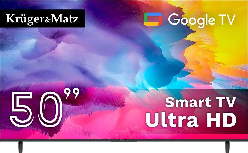 Kruger & Matz Televizorius „KrugerMatz“ 50 colių UHD „Google TV 5.0“ DVB-T2/T/C H.265 HEVC televizorius