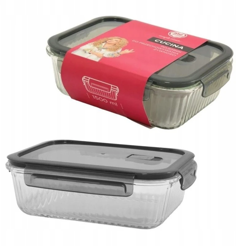 Krups stiklinis indas 1500 ml, stačiakampis, grioveliai, pilkas