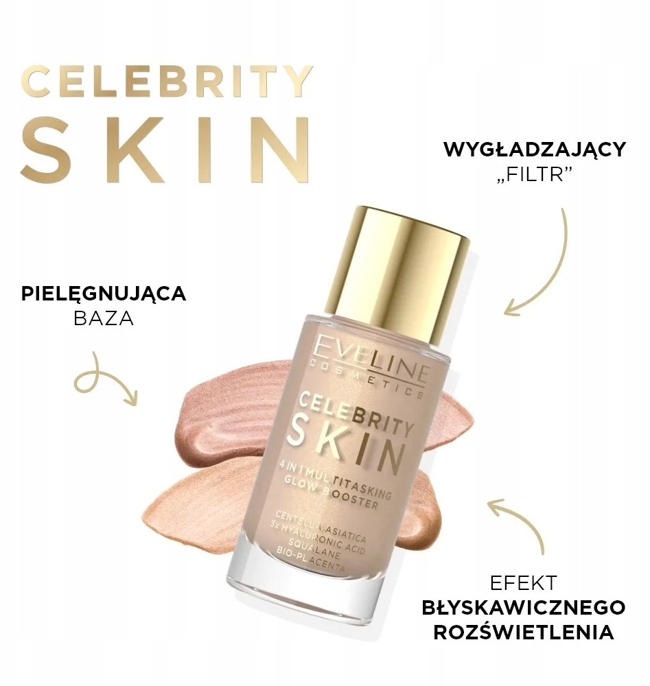 Kryolan „Eveline Cosmetics Celebrity Skin Glow Booster“ daugiafunkcis veido makiažo pagrindas „01W Universal Vanilla“, 30 ml