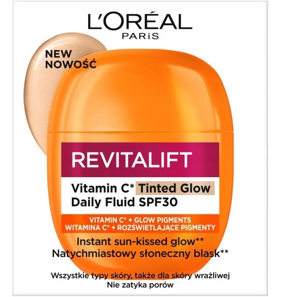 L'Oreal „Revitalift“ vitamino C tonuotas švytėjimas – šviesiai tonuotas fluidas su SPF30 40 ml