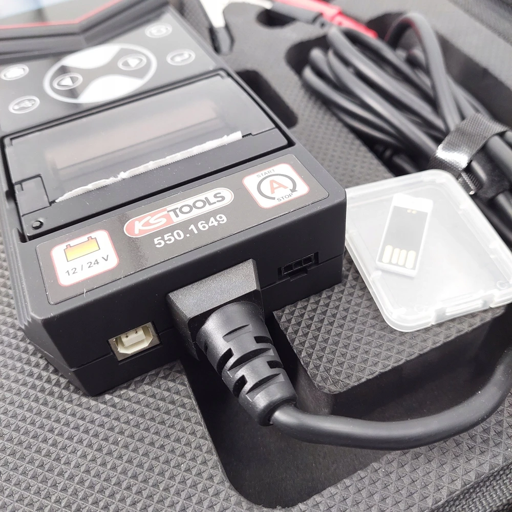 KS Tools 12V / 24V Baterija Charge & Start Analyzer w. spausdinti