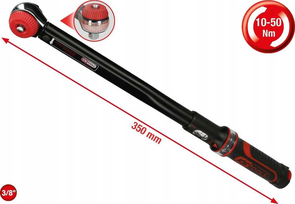 Dinamometrinis raktas su terkšle ERGOTORQUEprecision 3/8" 10-50Nm, KS Tools