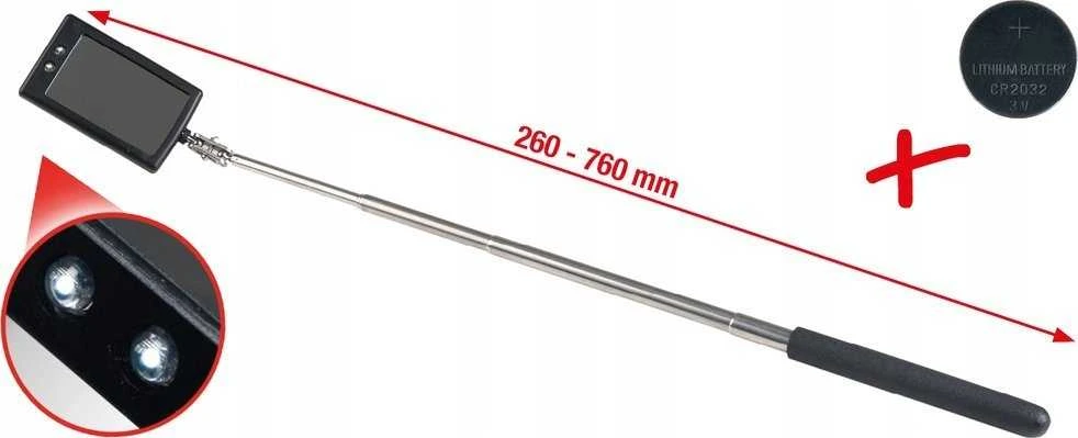 Veidrodėlis apžiūrai teleskopinis su apšvietimu 260-760mm,, KS Tools