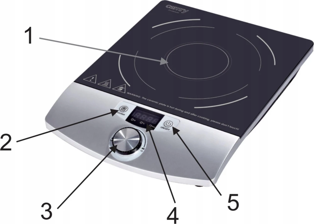Kaitlentė Camry Cooker Induction | CR 6515 | Number of burners/cooking zones 1 | Induction | Juodas/Sidabrinis