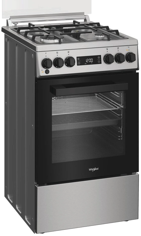 Whirlpool Viryklė | W5G8LMSWTX | Kaitlentės tipas Dujinė | Orkaitės tipas Elektrinė | Nerūdijantis plienas | Plotis 50 cm | Gylis 60 cm | 60 L