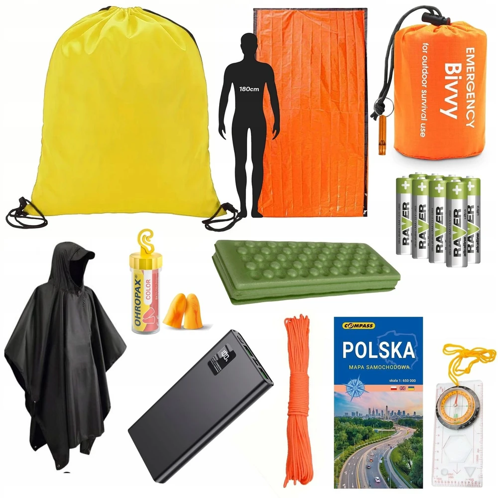 Turistinė kuprinė Kuprinė Ewakuacyjny + Wyposażenie ReadyPack X2 Rinkinys Palapinė Miegmaišis Jedzenie/ ReadyPack X2 Juodas