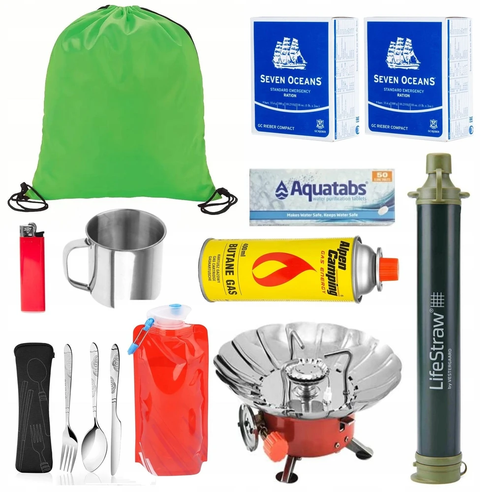 Turistinė kuprinė Kuprinė Ewakuacyjny + Wyposażenie ReadyPack X2 Rinkinys Palapinė Miegmaišis Jedzenie/ ReadyPack X2 Juodas