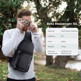 Fotoaparato Kuprinė - K&F Concept Beta Messenger 10L, Reguliuojama Diržas, Juoda
