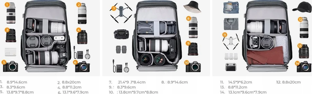 Kuprinė K+F Kuprinė Fotograficzny 25l Krepšys Foto Na Aparat Do Canon Nikon Alpha Air K&f / Kf13.128v2 / Mėlyna