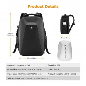 Fotoaparato Kuprinė - K&F Concept Nature Wander 22L, Laikanti Fotoaparatą, Objektyvus, Nešiojamą Kompiuterį 15.6" Juoda