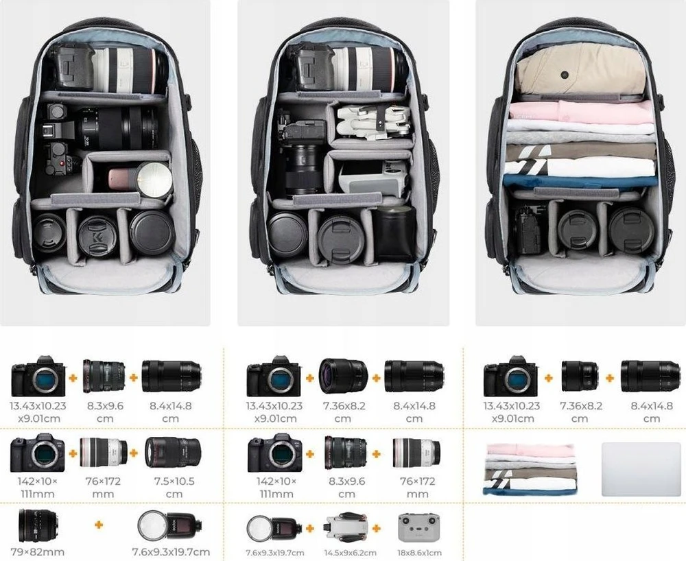 Kf Concept Kuprinė fotografinė didelė DSLR fotoaparatui ir dronui, vaizdo kamerai, 25l / K&f / Kf13.164
