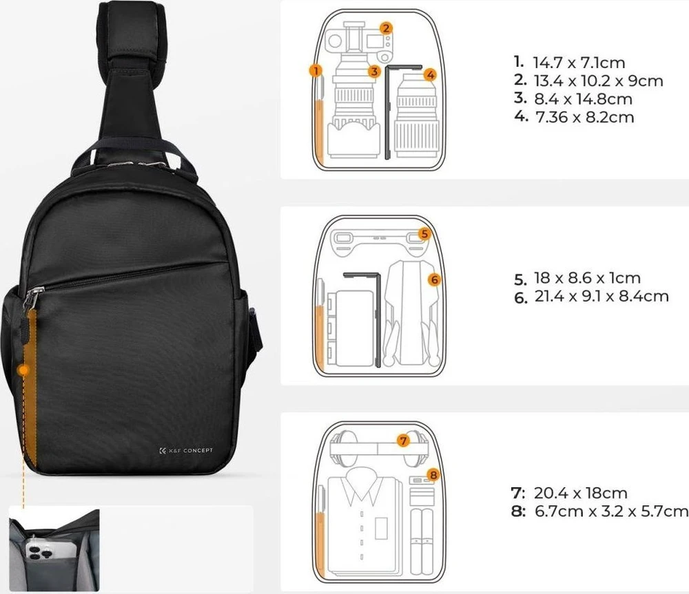Kuprinė Fotograficzny Foto 5l Sling Crossbody K&f Na Aparat Dslr Dron Kamerę / Kf13.171