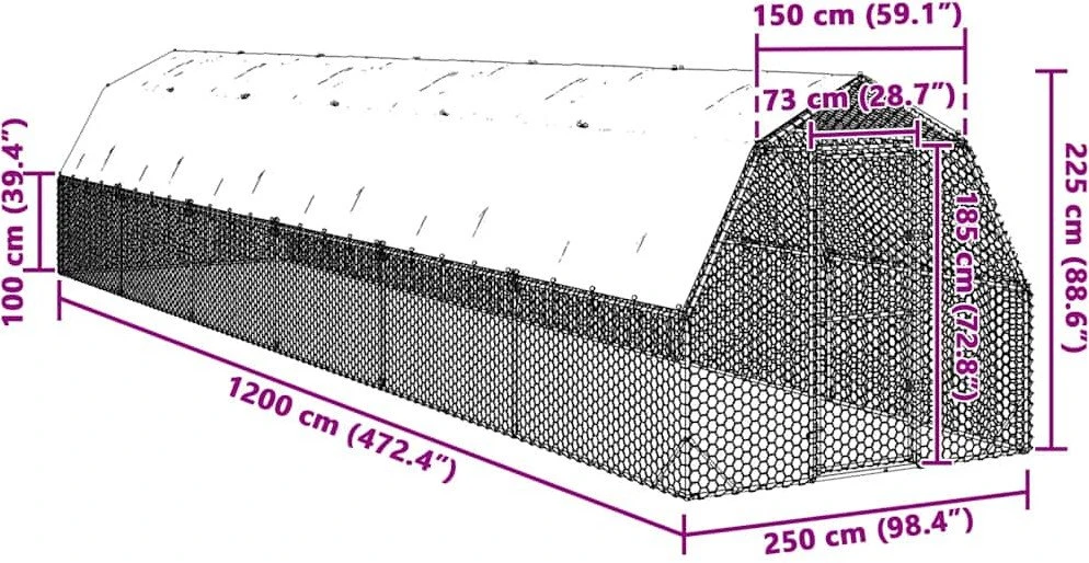 vištienos bėgimas su stogu 2,5x12x2,25 m cinkuoto plieno
