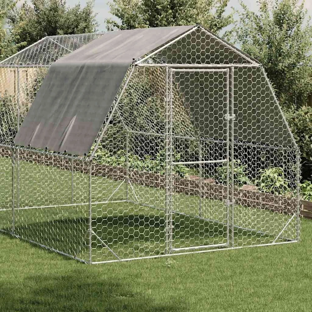 vištienos bėgimas su stogu 2,5x4x2,25 m cinkuoto plieno