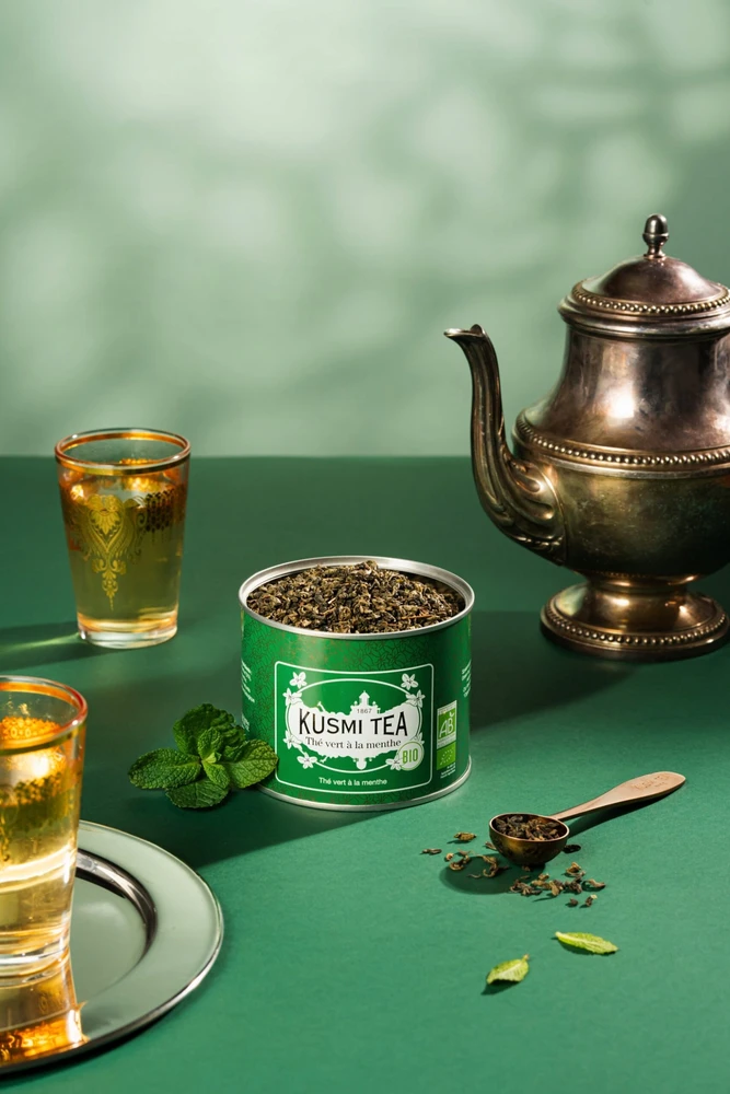 Organic žalias tea Kusmi Tea Spearmint Žalias Tea, 100 g (in a metal tin)