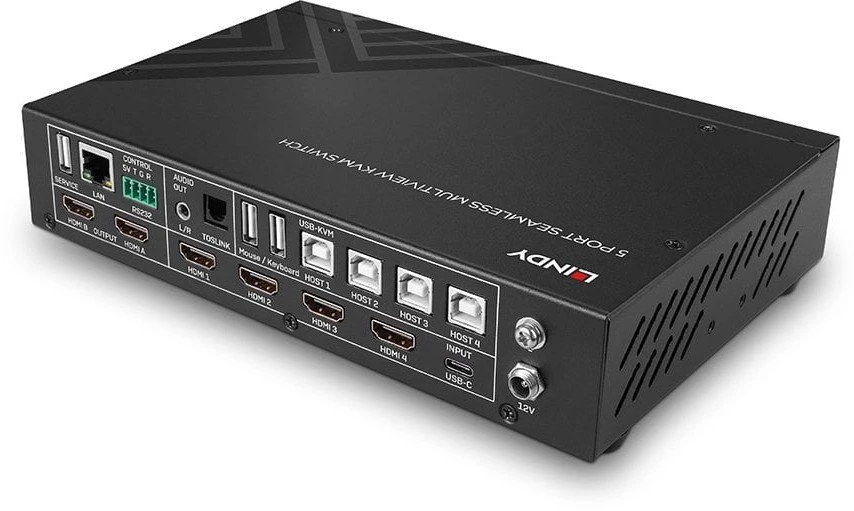 KVM Jungiklis - LINDY 5 Prievadų KVM Komutatorius su Integruotu Daugiavaizdžiu Ryšiu, HDMI, USB Type C, 4096x2160@60Hz