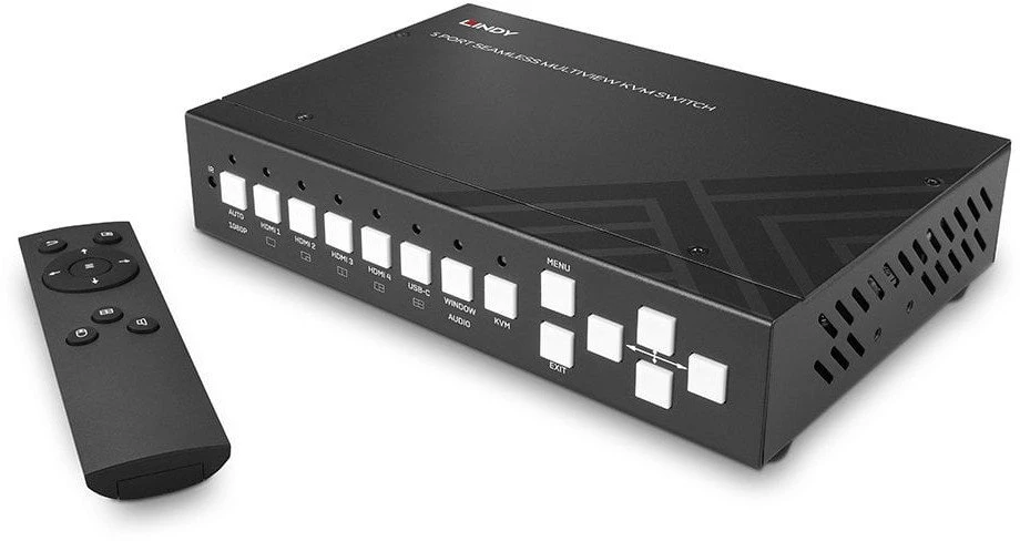 KVM Jungiklis - LINDY 5 Prievadų KVM Komutatorius su Integruotu Daugiavaizdžiu Ryšiu, HDMI, USB Type C, 4096x2160@60Hz