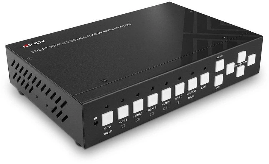 KVM Jungiklis - LINDY 5 Prievadų KVM Komutatorius su Integruotu Daugiavaizdžiu Ryšiu, HDMI, USB Type C, 4096x2160@60Hz