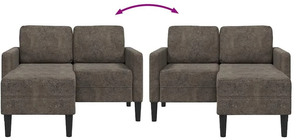 Dvivietė sofa su šezlongu, L formos, tamsiai pilka, 125 cm, dirbtinė oda