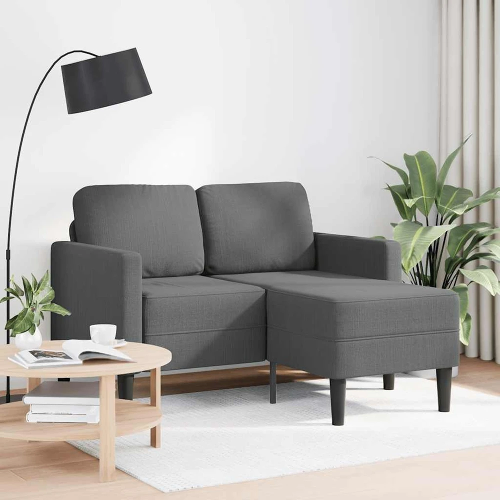 Dvivietė sofa su šezlongu, L formos, tamsiai pilka, 125 cm, audinys