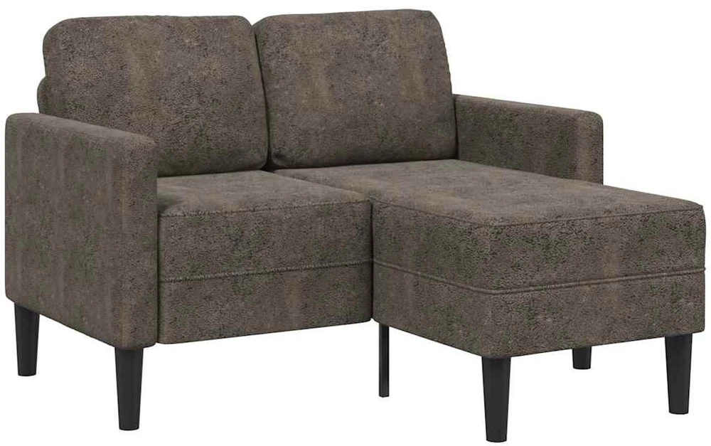 Dvivietė sofa su šezlongu, L formos, tamsiai pilka, 125 cm, dirbtinė oda