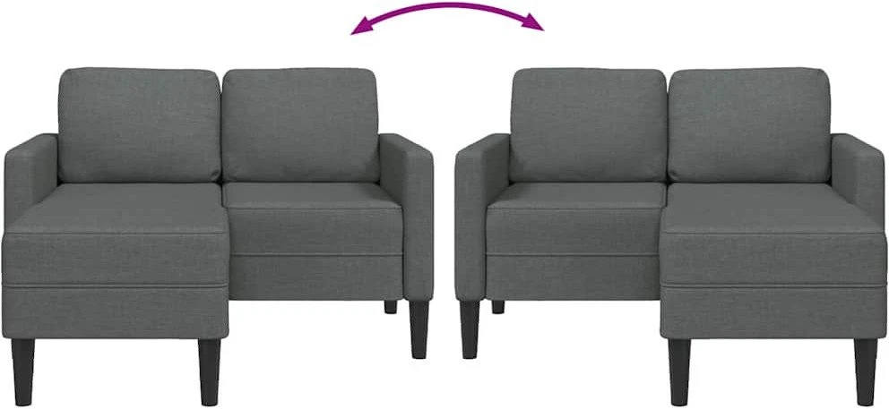 Dvivietė sofa su šezlongu, L formos, tamsiai pilka, 125 cm, audinys