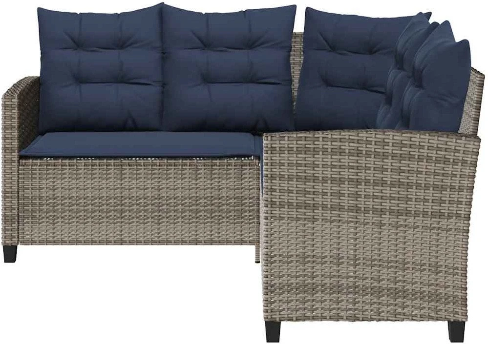 Sodo sofa su stalu ir pagalvėlėmis, L formos, pilka, poliratanas