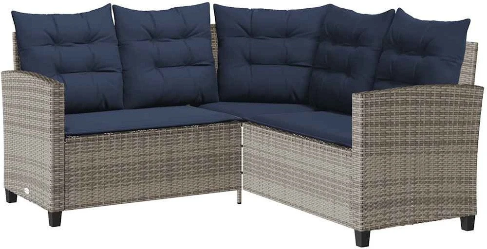 Sodo sofa su stalu ir pagalvėlėmis, L formos, pilka, poliratanas