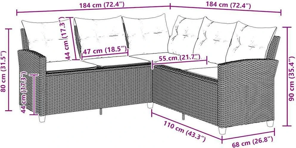 L formos sofa sofa su pagalvėlėmis juodos poliuretano spalvos