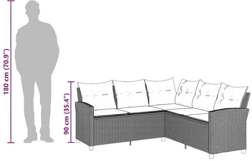 L formos sofa sofa su pagalvėlėmis juodos poliuretano spalvos