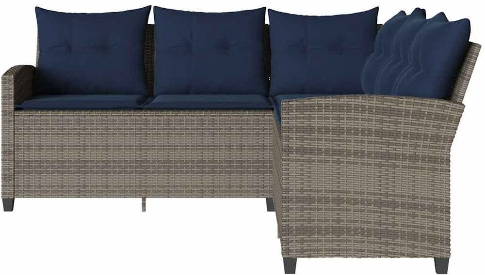Lauko baldų komplektas L formos sofa su pagalvėlėmis, pilka, poliratanas