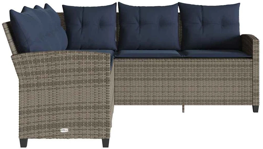 Lauko baldų komplektas L formos sofa su pagalvėlėmis, pilka, poliratanas