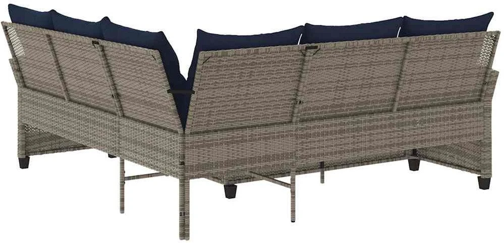 Lauko baldų komplektas L formos sofa su pagalvėlėmis, pilka, poliratanas