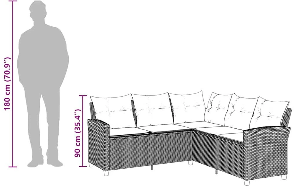 Lauko baldų komplektas L formos sofa su pagalvėlėmis, smėlio spalvos, poliratanas