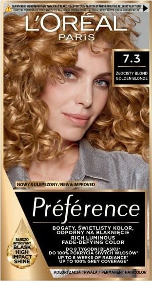 L'Oreal Preference 7.3 plaukų dažų pakuotė
