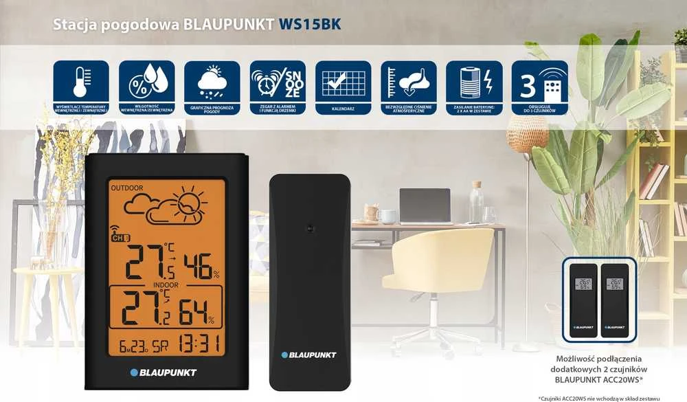 Meteorologinė stotelė su išoriniu jutikliu Blaupunkt WS10BK