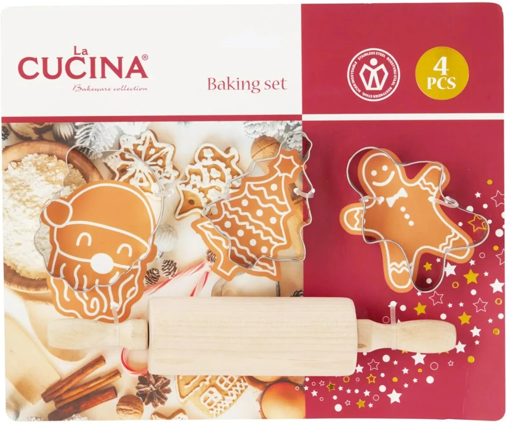 La Cucina MIRLI kepimo rinkinys vaikams, medinis kočėlas ir 3 formelės