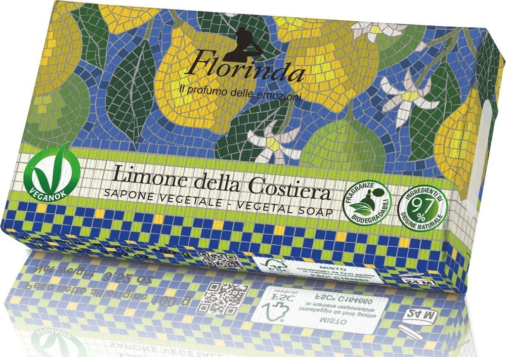 La Dispensa Florinda Mosaico muilas augalinis, rankų darbo, parfumuotas, Pakrantės Citrinų aromato, 100 g
