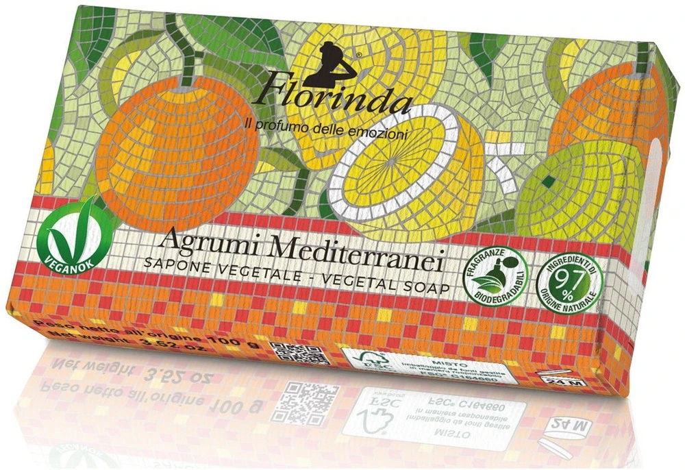 La Dispensa Florinda Mosaico muilas augalinis, rankų darbo, parfumuotas, Viduržemio jūros citrusinių vaisių aromato, 100 g
