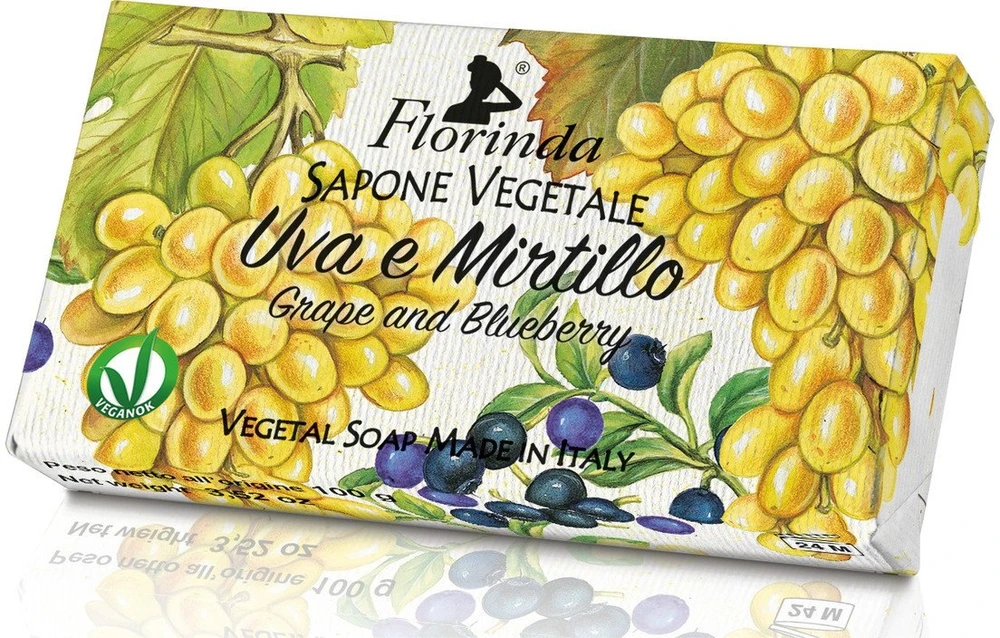 La Dispensa Florinda muilas augalinis, rankų darbo, parfumuotas, Vynuogių ir Mėlynių aromato, 100 g