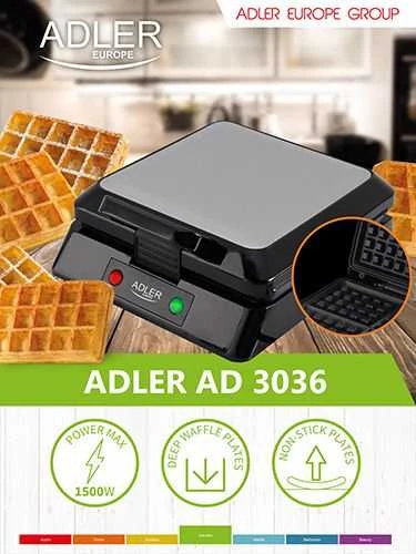 Vaflinė Adler AD 3036 sidabrinė ir-juoda