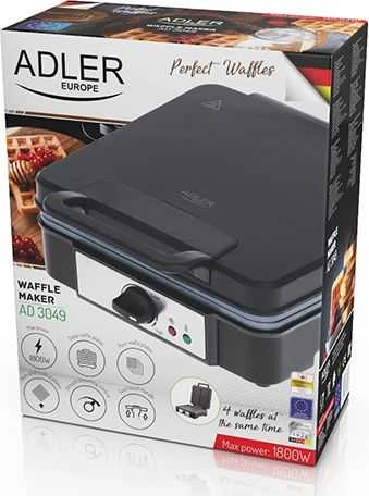 Adler | Vaflinė | AD 3049 | 1200 W | Number of pastry 4 | Belgium | Juodas