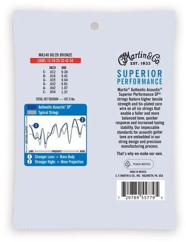 Martin Strings Martin MA140 Light (12-54) - akustinės gitaros stygos