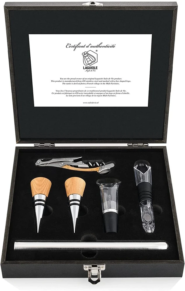 Vyno mylėtojų aksesuarų rinkinys su dėžute, 6 vnt., LAGUIOLE Luxury line by STYLE DE VIE