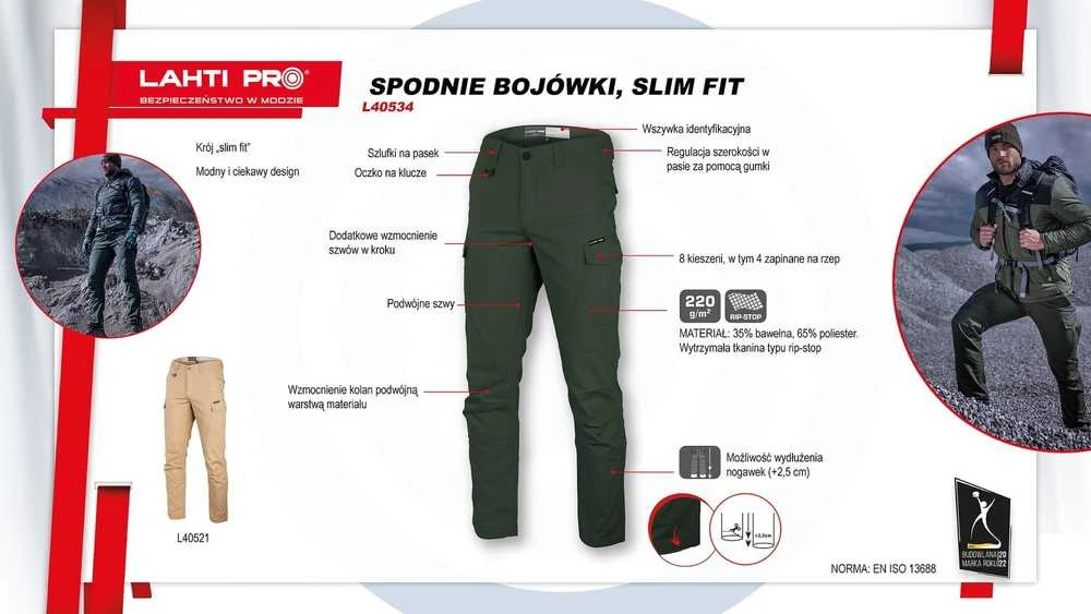 Lahti Pro žalios darbinės kelnės su technine schema