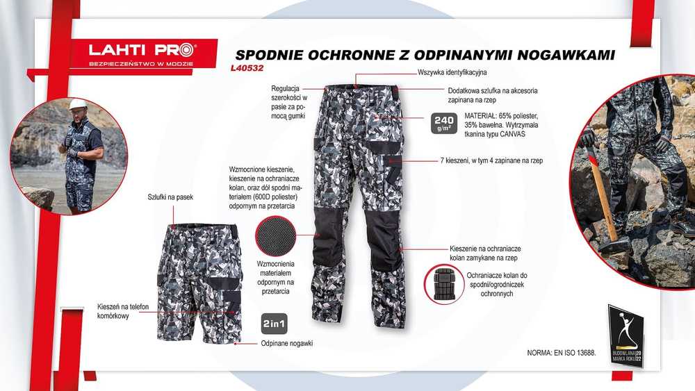 Lahti Pro Kelnės Kelnės su užtrauktuku užsegamomis klešnėmis, pilkos ir juodos, „2xl“, ce, lahti