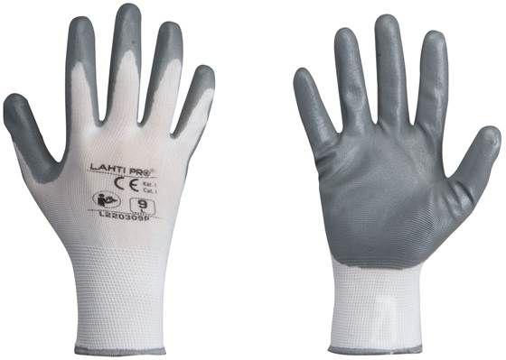 Lahti Pro Rękawice Nitrilo pirštinės, pilkos ir baltos, l220309p, kartonas, "9", ce, Lahti