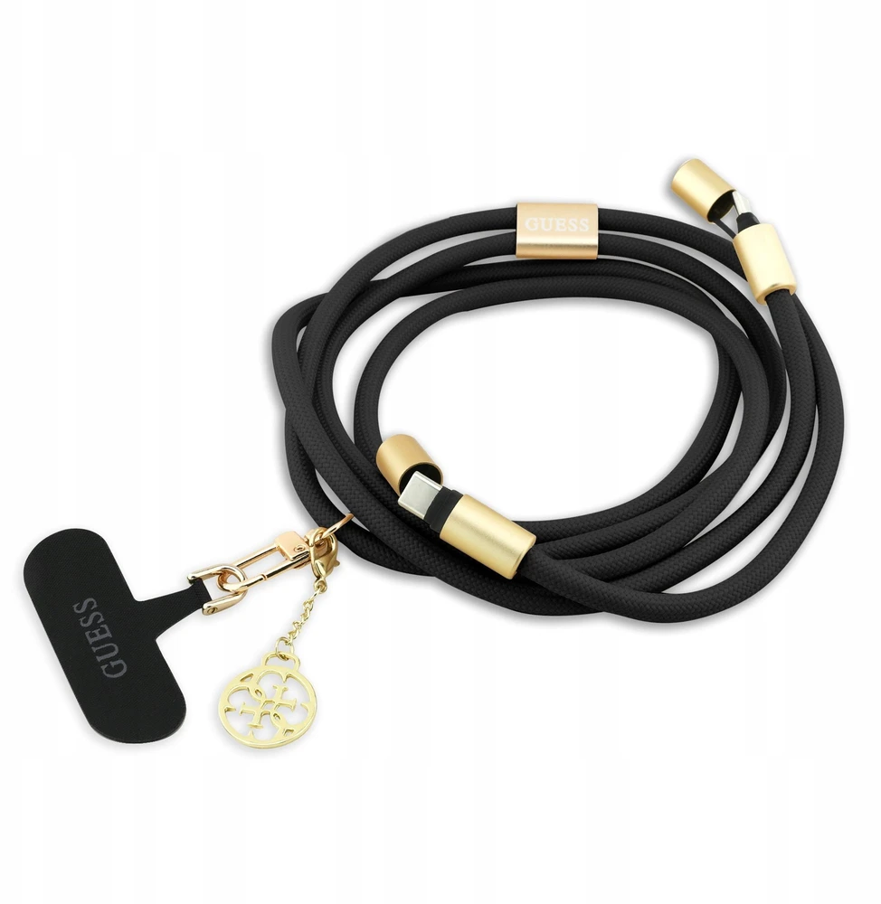 Guess Crossbody virvelė 4G Charm su įkrovimo kabeliu USB-C/USB-C juodos spalvos
